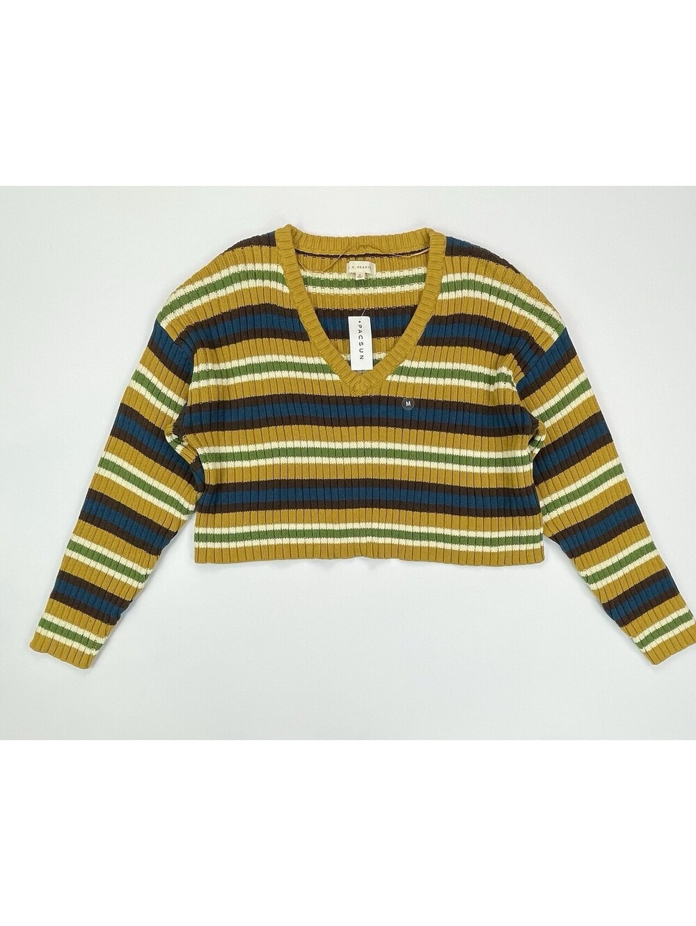 NWT LA Hearts PacSun 90s Girl V Neck Cropped Striped Sweater M Retro Skater